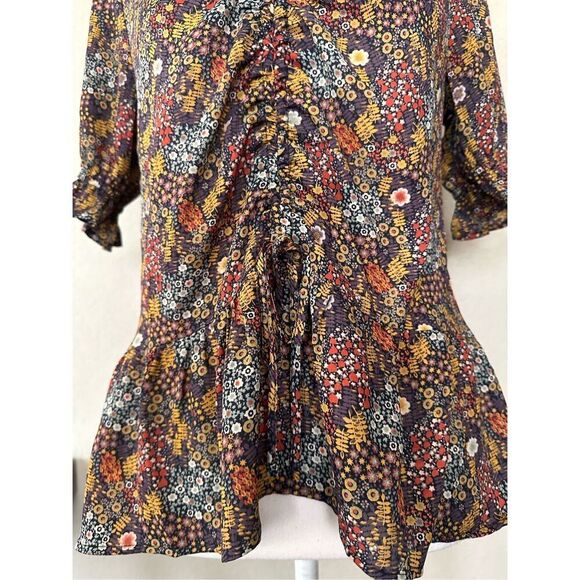 Pleione Floral Front Bunch Short Sleeve Blouse XS - Picture 3 of 7
